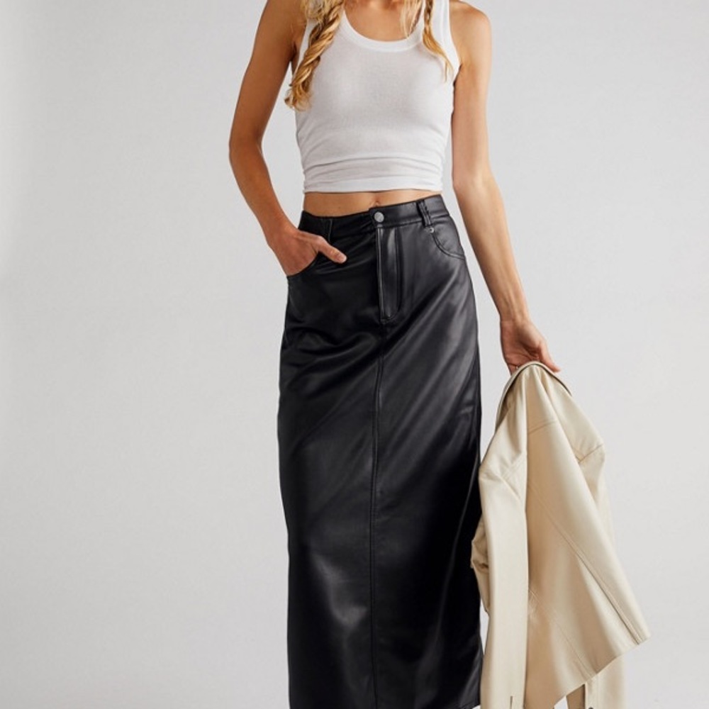 Free People City Slicker Vegan Maxi Skirt